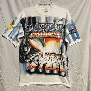 Vintage 90s T-shirt Large AOP California Speedway Racing Car 1997 NASCAR Allover
